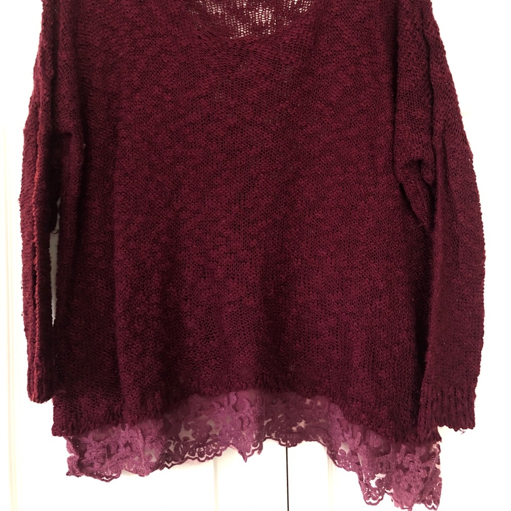 LF sweater with lace trim on bottom